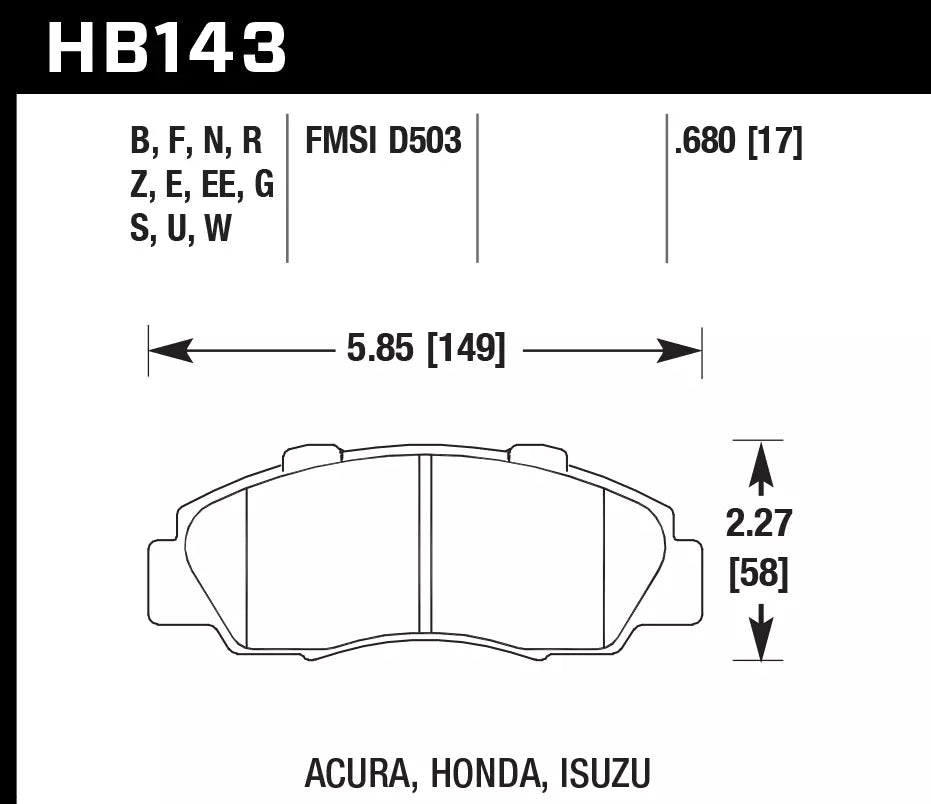 HAWK HB143D.680 Front Brake Pads ER-1 Endurance Racing for ACURA NSX Base 3.0L 2004-2005 Photo-1 