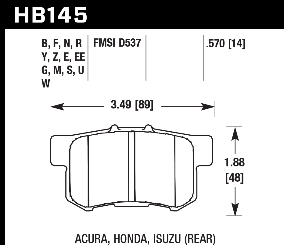 HAWK HB145D.570 Rear Brake Pads ER-1 Endurance Racing for HONDA Civic 1.8 FD1 2007-2012/ SUZUKI Kizashi 2.4 2009-2016 Photo-1 