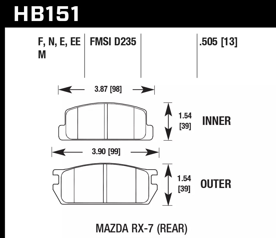 HAWK HB151D.505 Rear Brake Pads ER-1 Endurance Racing for MAZDA RX-7 1978-1985 Photo-1 