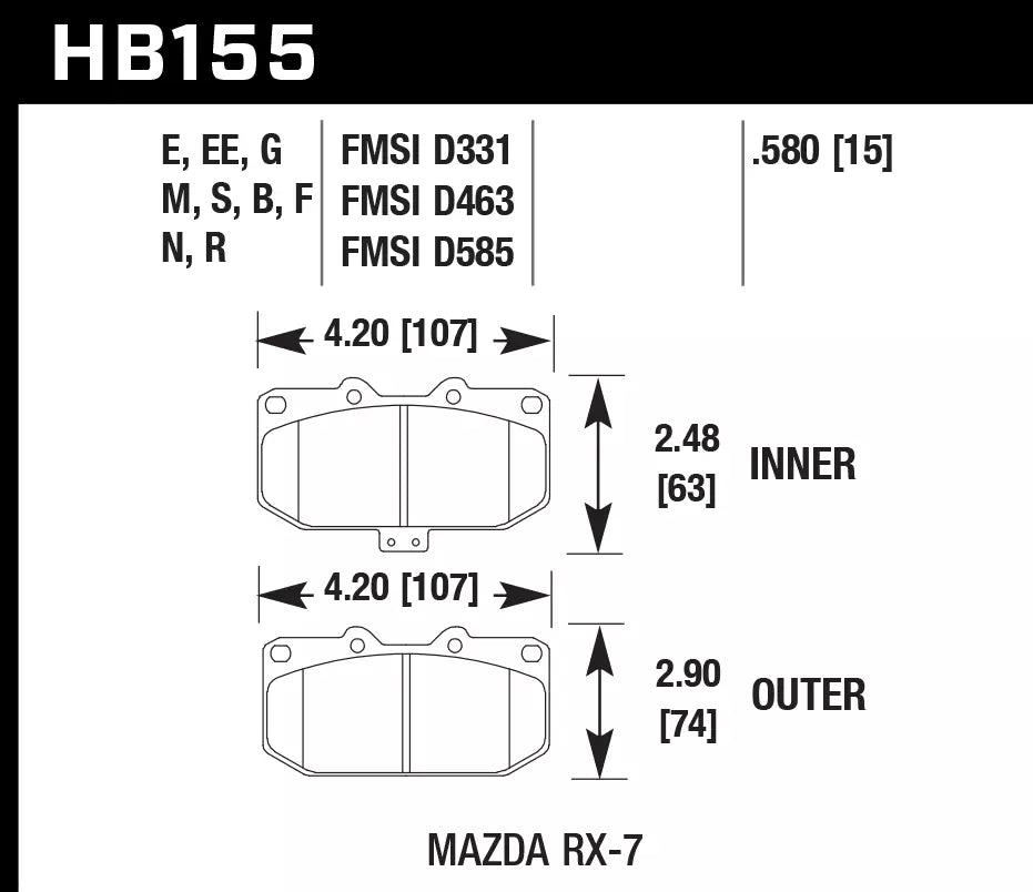 HAWK HB155D.580 Front Brake Pads ER-1 Endurance Racing for MAZDA RX-7 1986-1989 Photo-1 