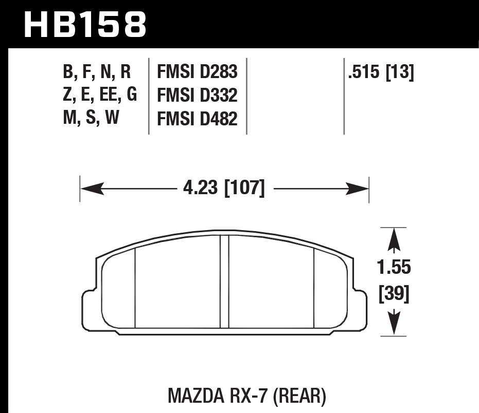 HAWK HB158D.515 Rear Brake Pads ER-1 Endurance Racing for MAZDA RX-7 1985-1995/ MAZDA 6 i 2.3L 2003-2004 Photo-1 