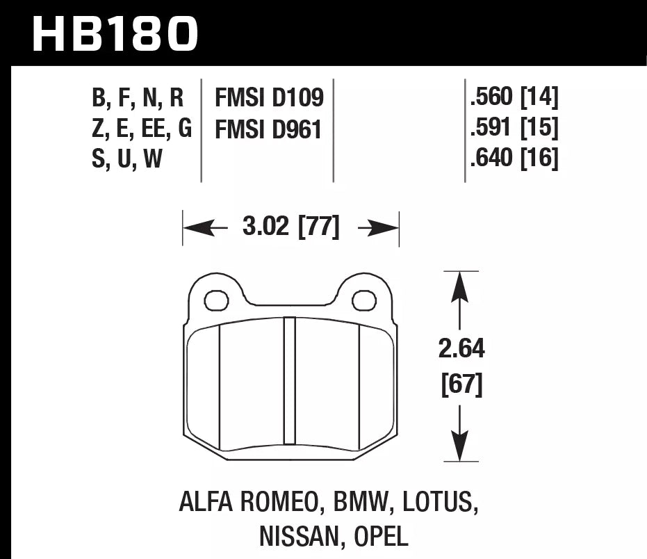 HAWK HB180D.560 Front Brake Pads ER-1 Endurance Racing for LOTUS Elise 2001-2011 Photo-1 