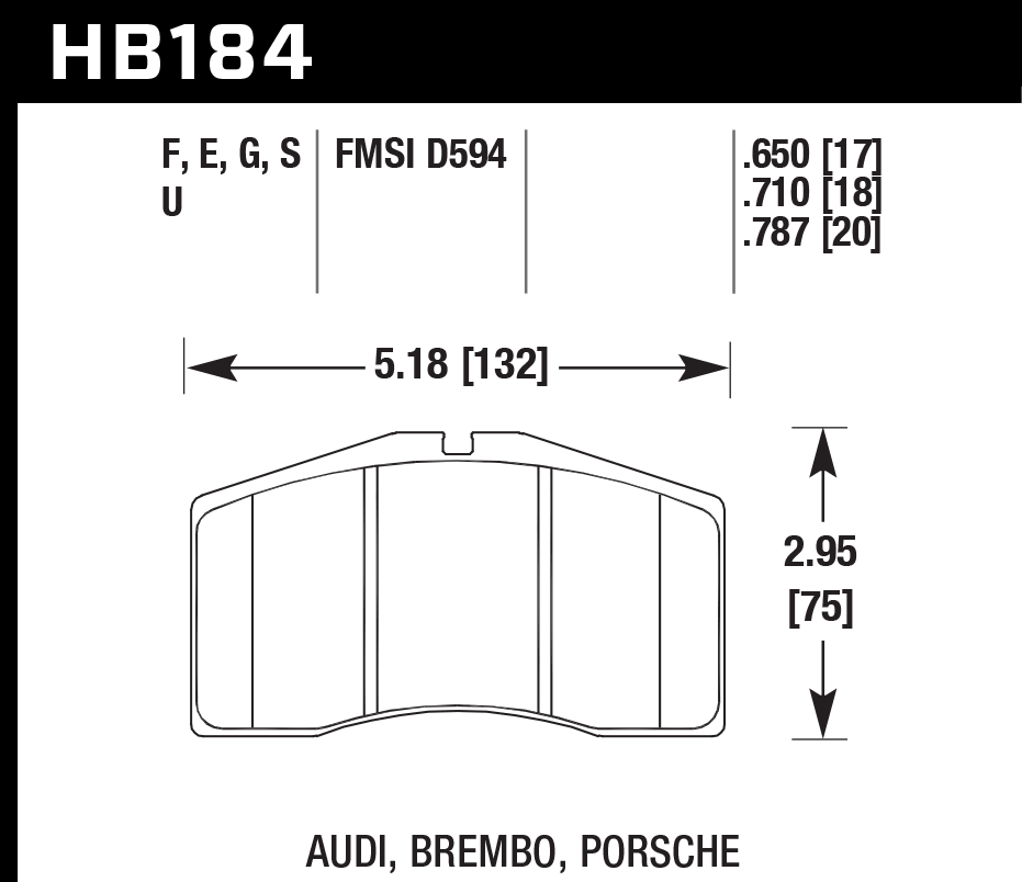 HAWK HB184D.650 Front Brake Pads ER-1 Endurance Racing for PORSCHE 928 1991-1995 Photo-1 