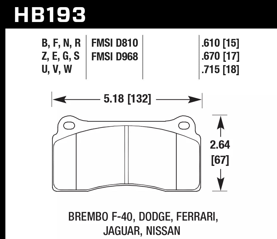 HAWK HB193D.610 Rear Brake Pads ER-1 Endurance Racing for BMW M2 Competition 2019-2020/ DODGE Viper 2003-2017 Photo-1 