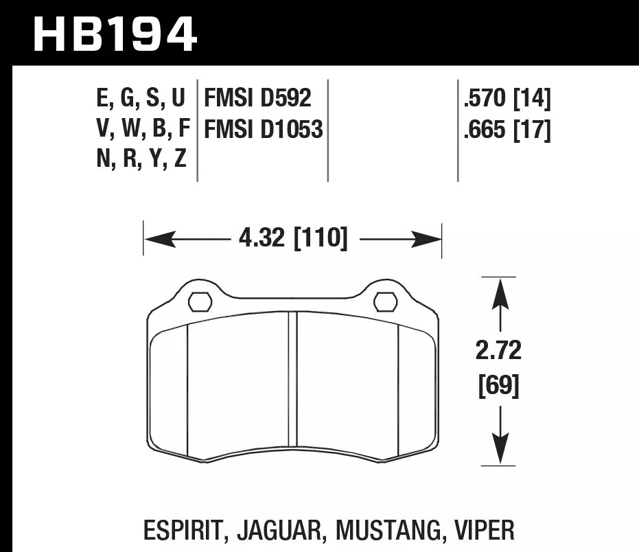 HAWK HB194D.570 Rear Brake Pads ER-1 Endurance Racing for DODGE Charger 2006-2020/ JEEP Grand Cherokee 2009-2020 Photo-1 