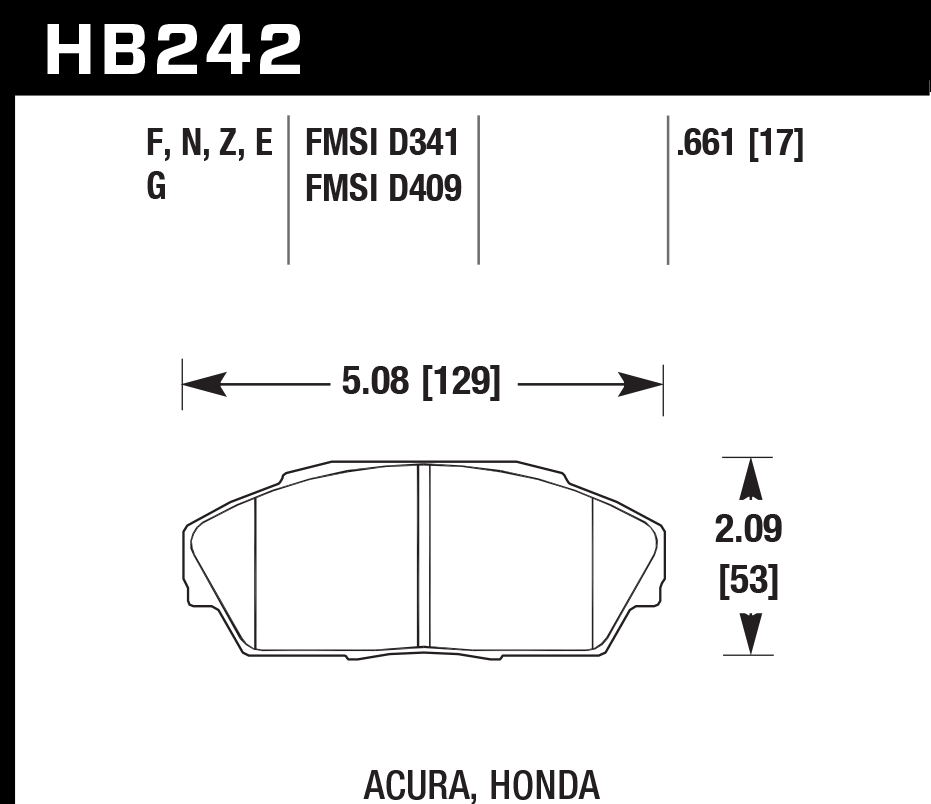 HAWK HB242D.661 Front Brake Pads ER-1 Endurance Racing for HONDA Civic EX 1.6L 1993/ ACURA Integra RS 1.8L 1993 Photo-1 