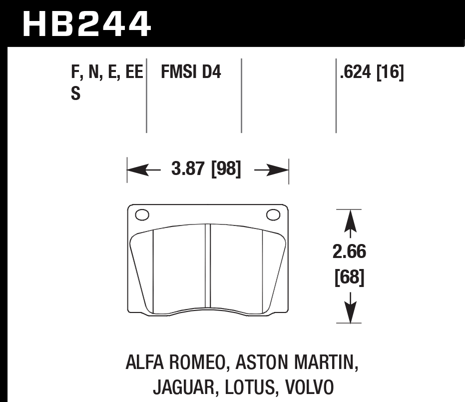 HAWK HB244D.624 Front Brake Pads ER-1 Endurance Racing for MERCEDES-BENZ 230S 1969/ JAGUAR XJ6 1975 Photo-1 