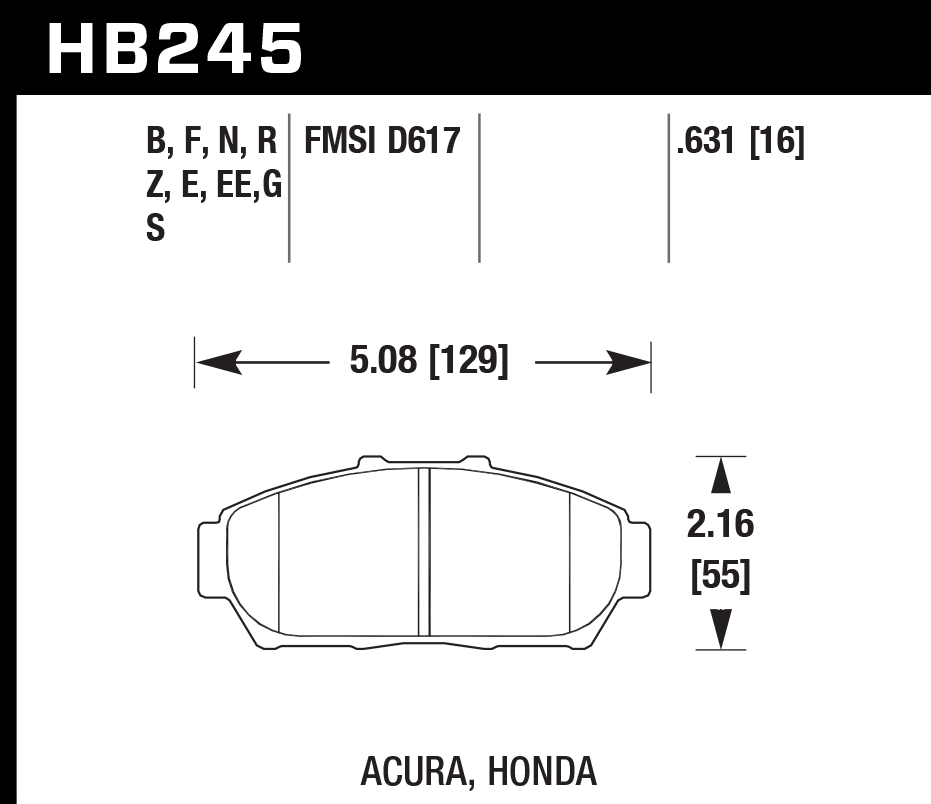 HAWK HB245D.631 Front Brake Pads ER-1 Endurance Racing for HONDA Civic EX 1.6L 1995/ ACURA Integra GS 1.8L 1997-2001 Photo-1 