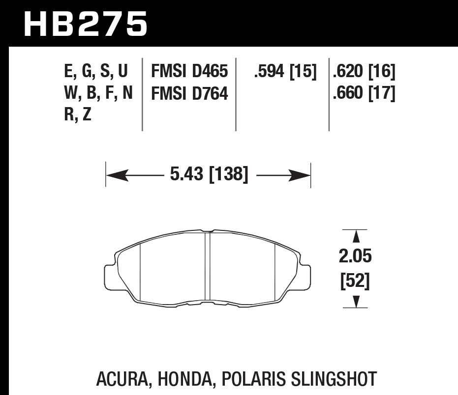 HAWK HB275D.620 Front Brake Pads ER-1 Endurance Racing for HONDA Civic 1996-2011/ HONDA Accord EX 2.2L 2003-2017 Photo-1 