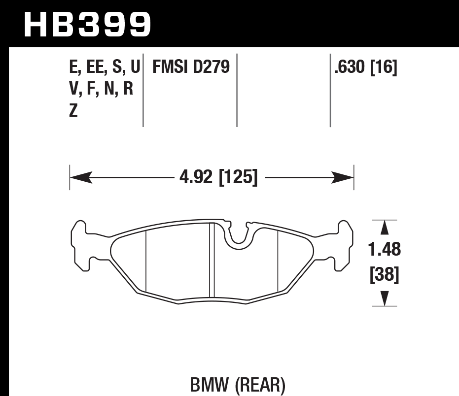 HAWK HB399D.630 Rear Brake Pads ER-1 Endurance Racing for BMW 325i 2.5L 1988-1993 Photo-1 