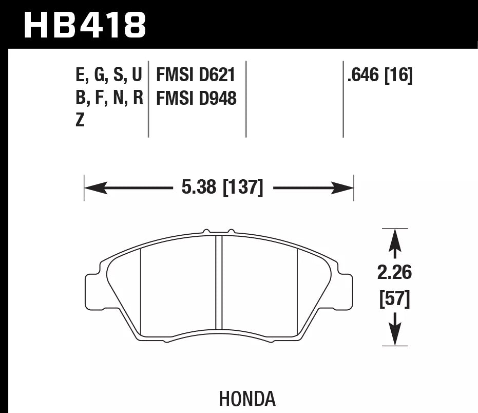 HAWK HB418D.646 Front Brake Pads ER-1 Endurance Racing for HONDA Civic Hybrid 1.5L 2012-2015 Photo-1 