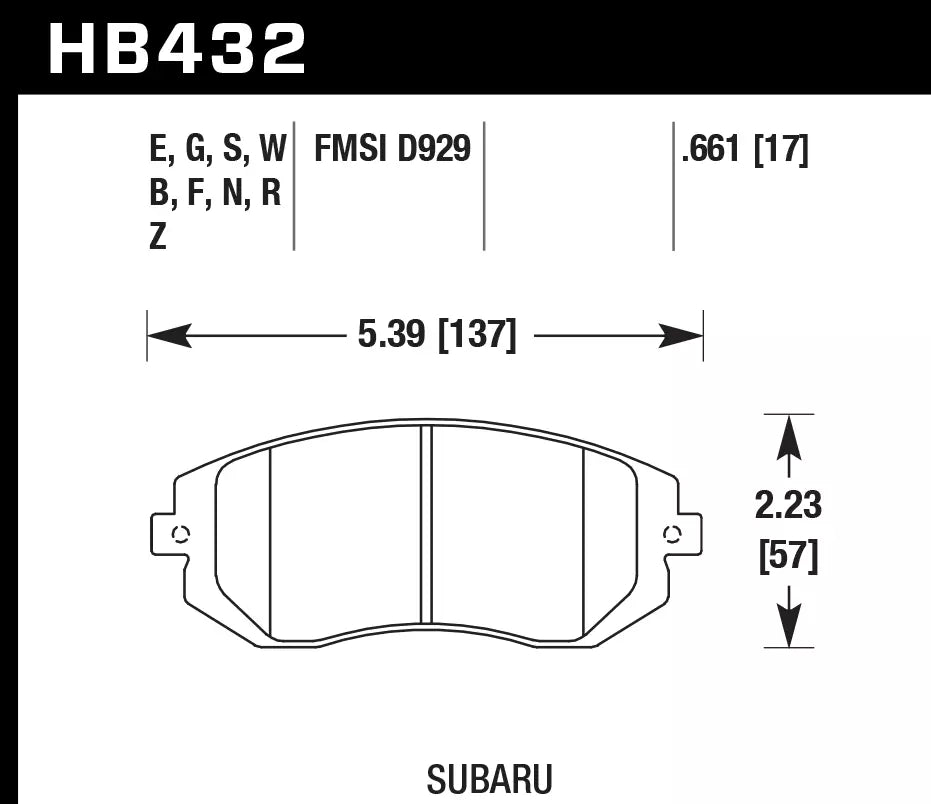 HAWK HB432D.661 Front Brake Pads ER-1 Endurance Racing for SUBARU Impreza 2004-2010 Photo-1 