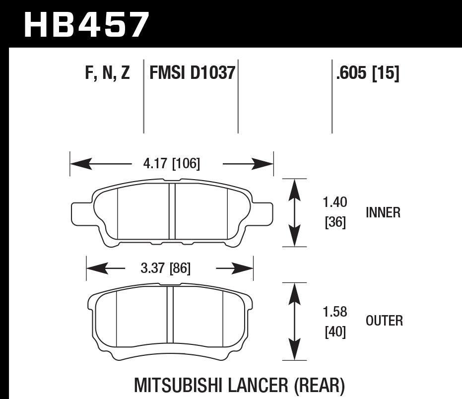 HAWK HB457Z.605 Rear Brake Pads PC for MITSUBISHI Lancer ES 2008-2013 Photo-1 