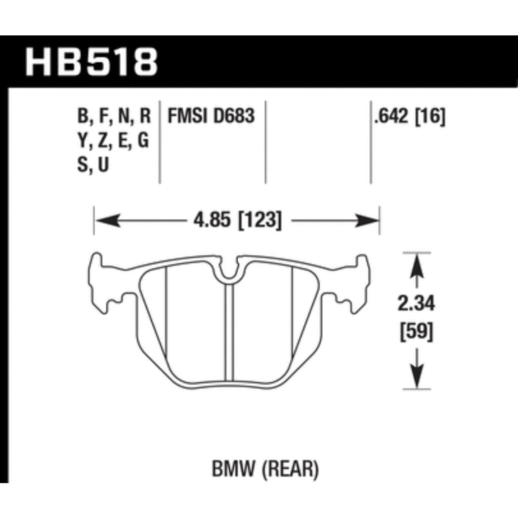 HAWK HB518G.642 Brake Pads DTC-60 (16 mm) Rear for BMW M3 Compeition 2006+ / Z4M Roadster Photo-1 