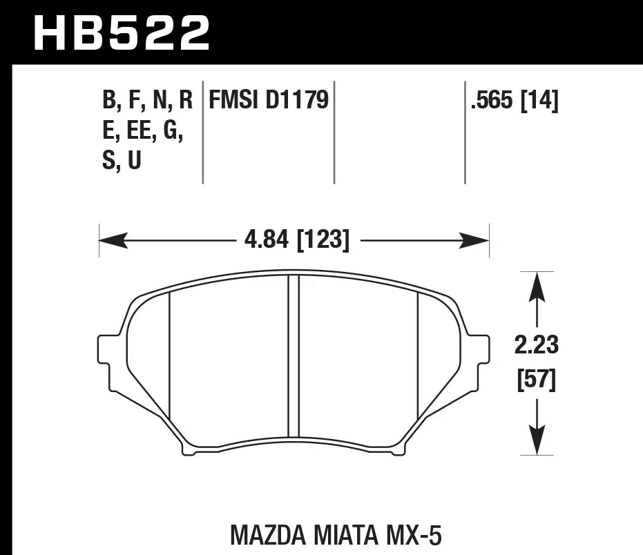 HAWK HB522D.565 Front Brake Pads ER-1 Endurance Racing for MAZDA MX-5 Miata Sport 2.0L 2010-2015 Photo-1 