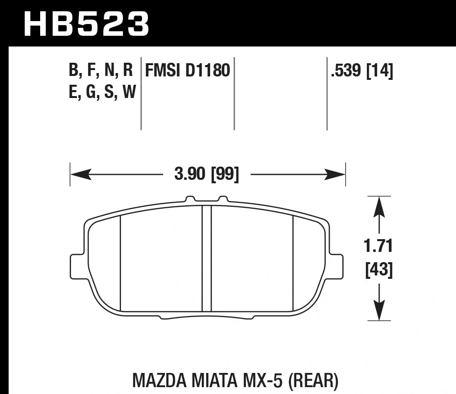 HAWK HB523D.539 Brake Pads ER-1 Endurance Racing for MAZDA MX-5 Miata Sport 2.0L 2010-2020 Photo-1 