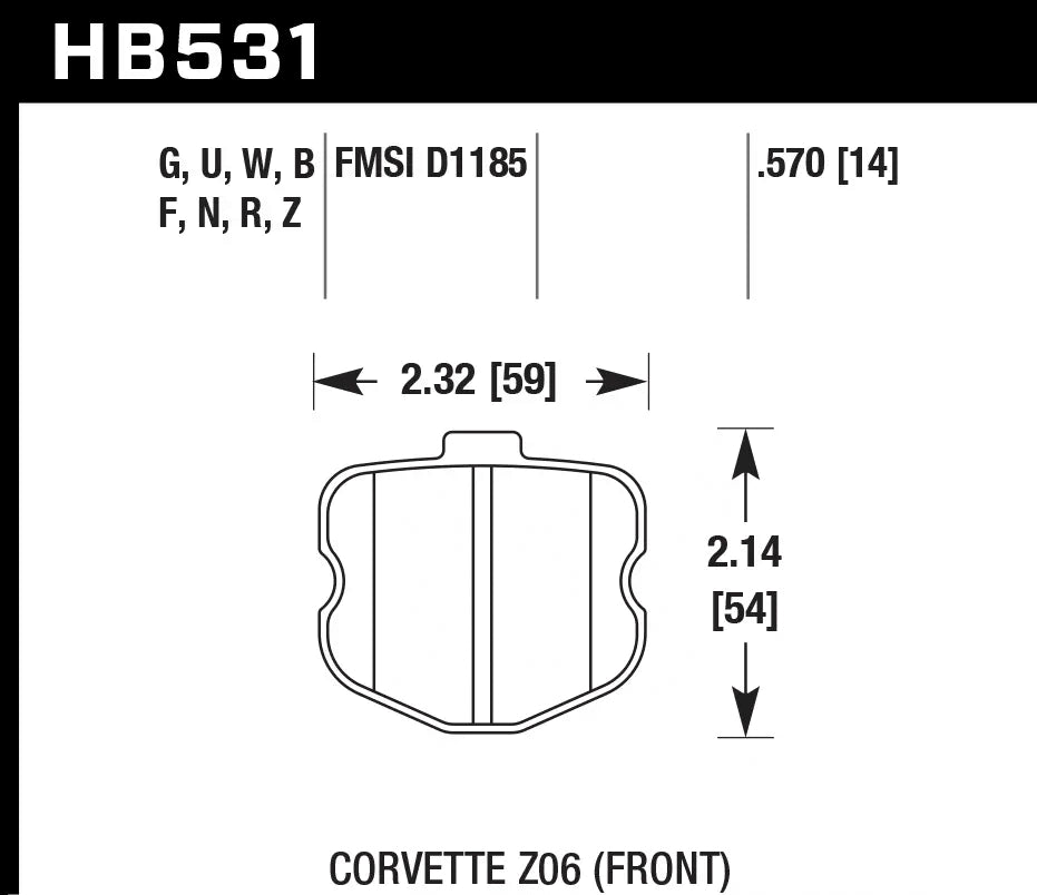 HAWK HB531D.570 Front Brake Pads ER-1 Endurance Racing CHEVROLET Corvette 6th Gen 2005-2013 Photo-1 