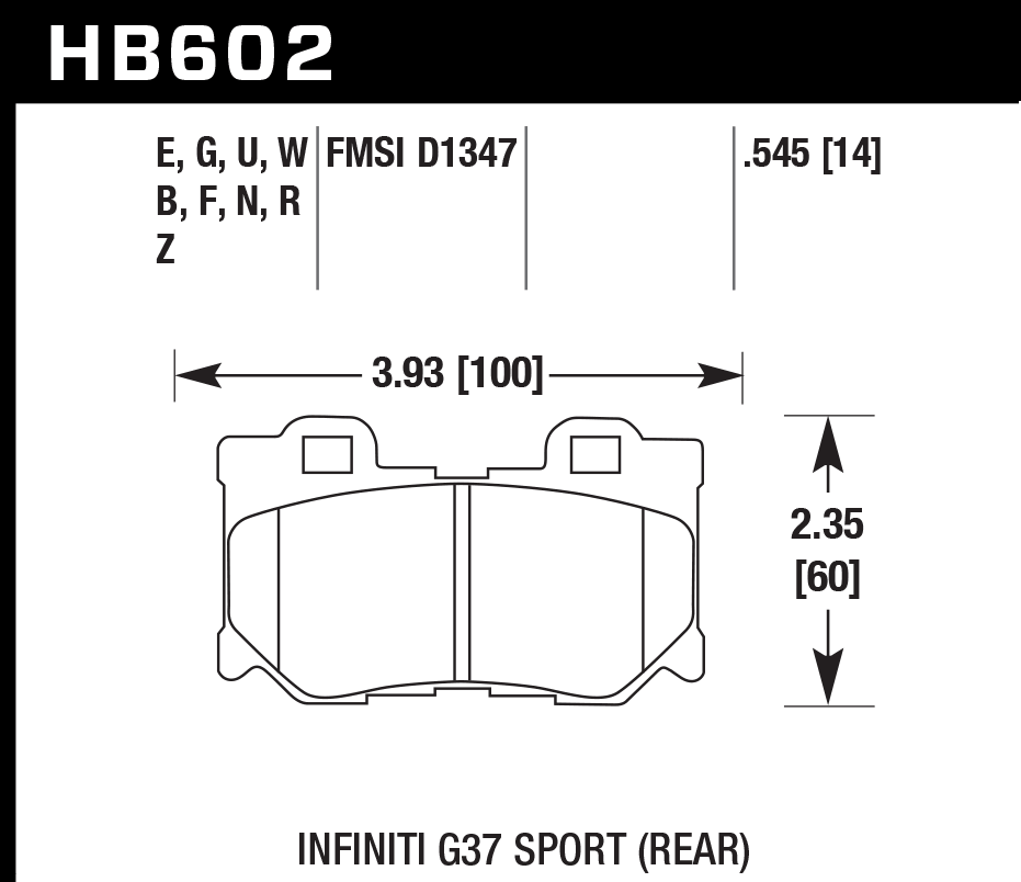 HAWK HB602D.545 Rear Brake Pads ER-1 Endurance Racing for INFINITI G37 Sport 3.7L 2013/ NISSAN 370Z Sport 3.7L 2015-2019 Photo-1 