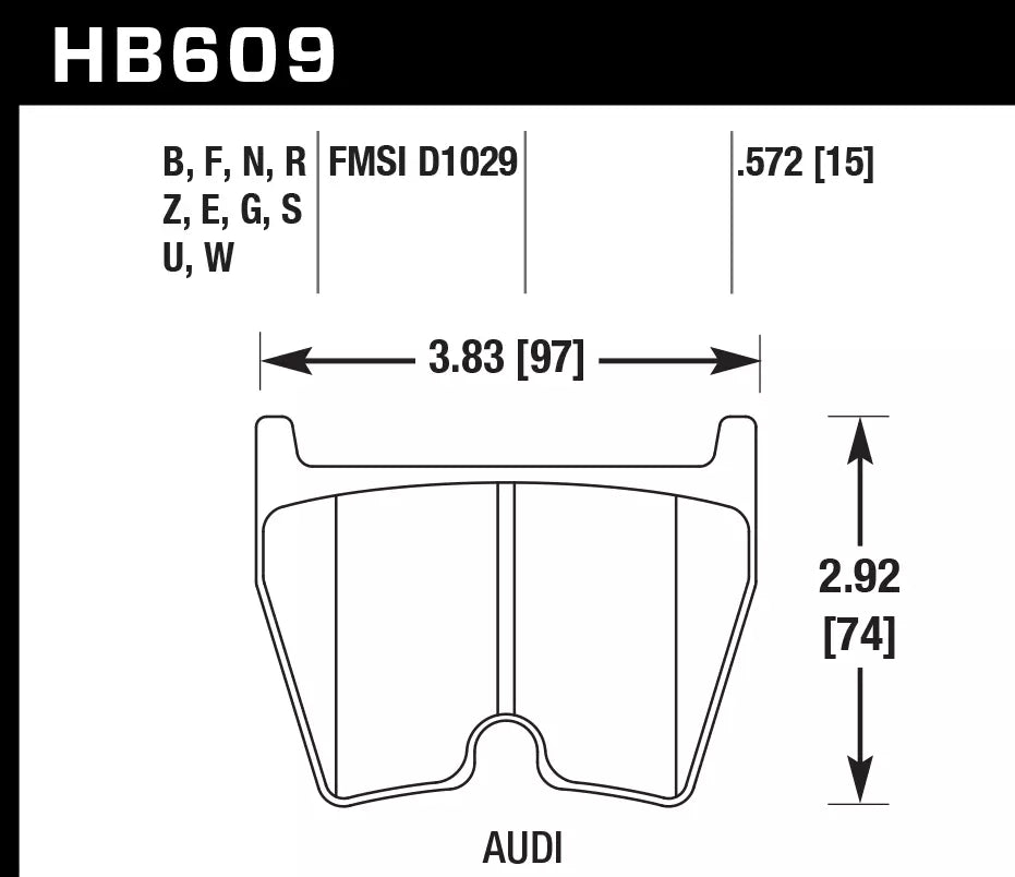 HAWK HB609D.572 Front Brake Pads ER-1 Endurance Racing for AUDI RS5 Base 4.2L 2015/ AUDI RS4 Base 4.2L 2007 Photo-1 