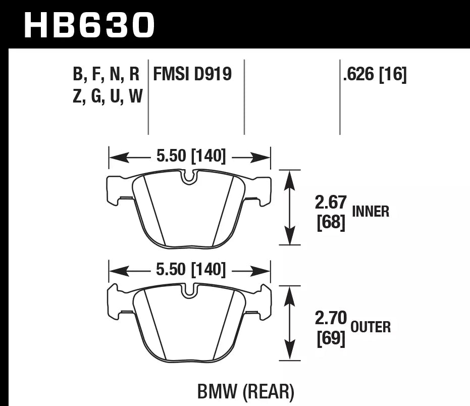 HAWK HB630D.626 Rear Brake Pads ER-1 Endurance Racing for BMW X5 M 4.4L 2015-2018 Photo-1 