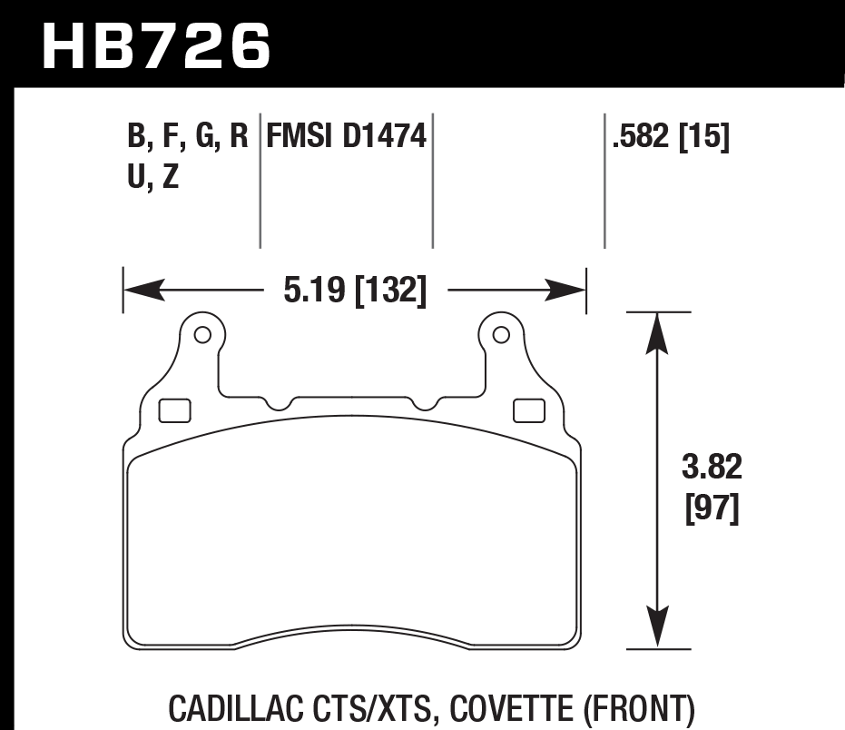 HAWK HB726D.582 Front Brake Pads ER-1 Endurance Racing for CHEVROLET Corvette Stingray 6.2L 2015-2018 Photo-1 