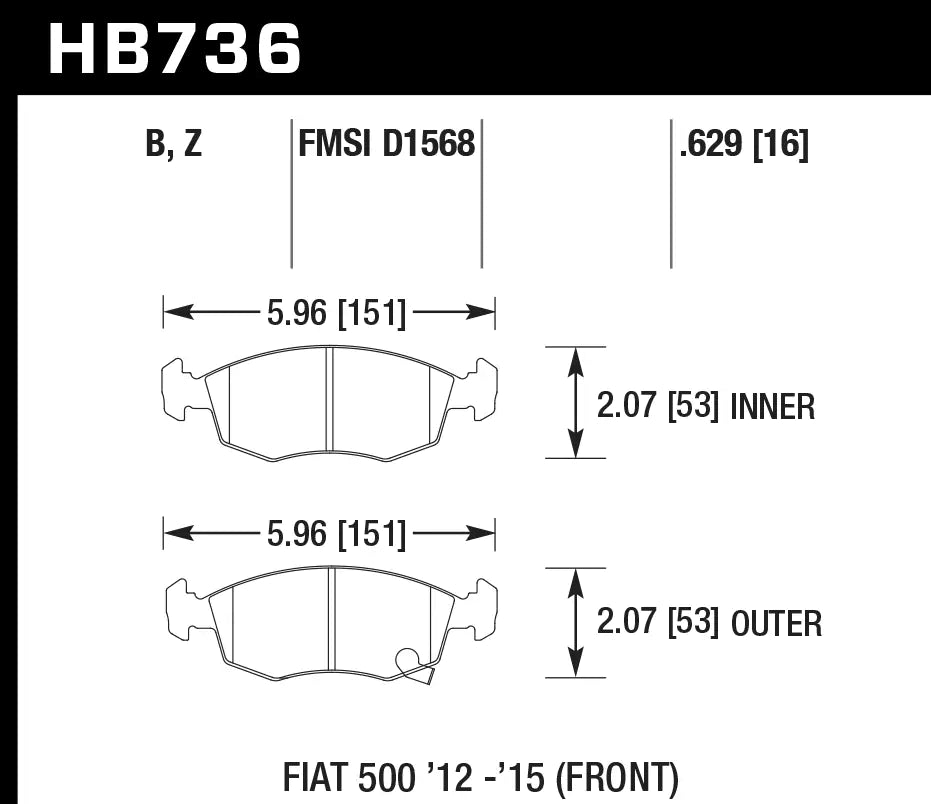 HAWK HB736D.629 Front Brake Pads ER-1 Endurance Racing for FIAT 500 2012-2017 Photo-1 