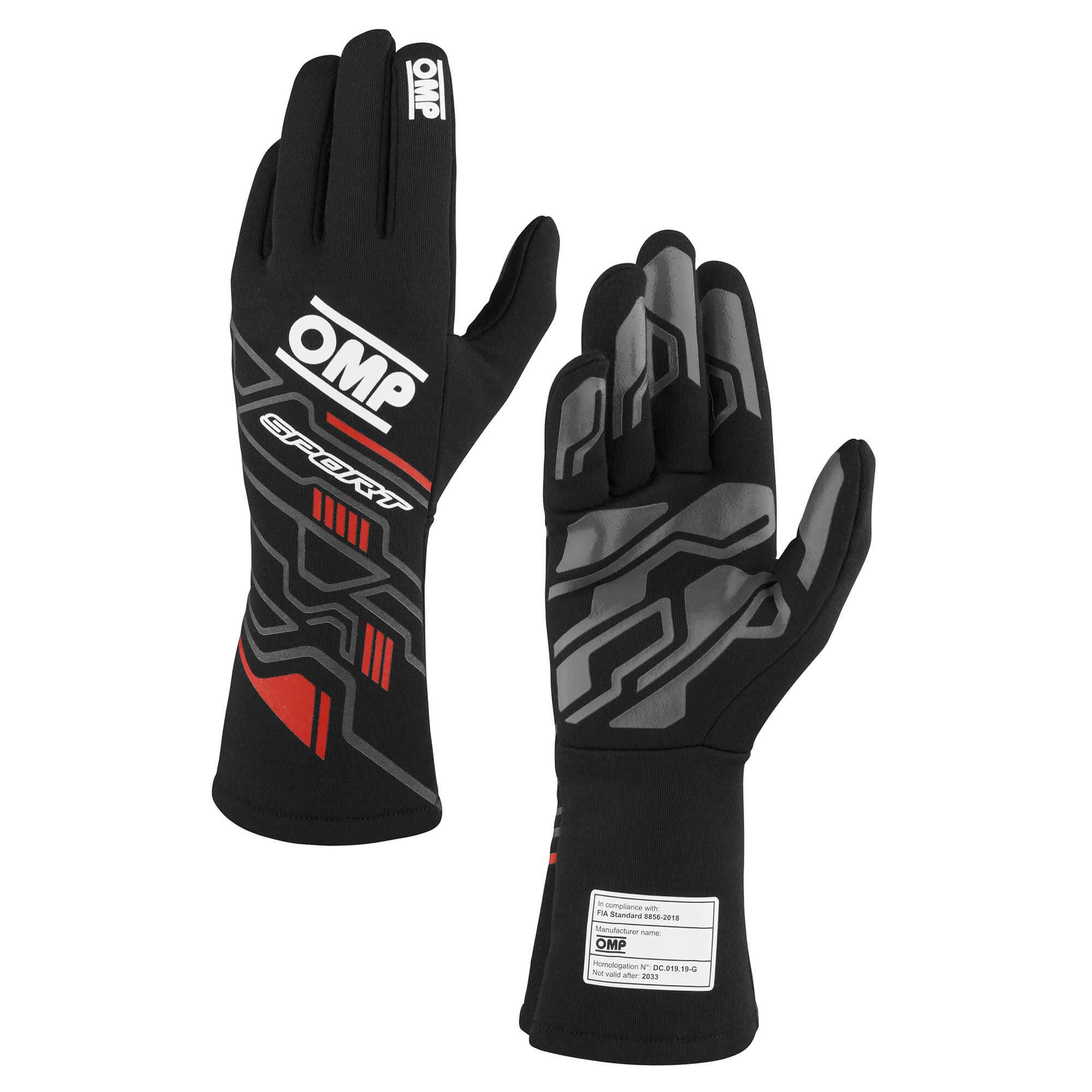 OMP IB0-0777-A01-073-L Gloves SPORT FIA 8856-2018 Black / Red SZ. L Photo-0 
