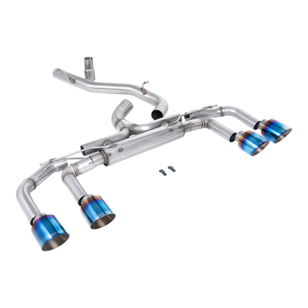MILLTEK SSXVW706 Filter-Back Exhaust, 3.15" (Blue Titanium GT-115 Trims) for VW Golf R (MK8) Photo-0 