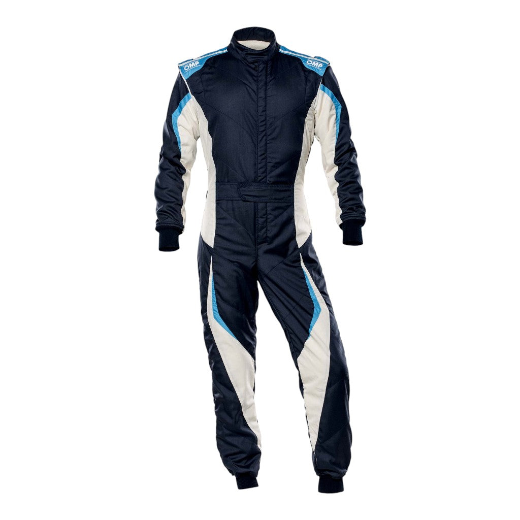OMP IA0-1859-B01-246-58 Racing Suit Tecnica Evo , FIA 8856-2018, Navy Blue / White / Gray / Cyan, Size 58 Photo-0 