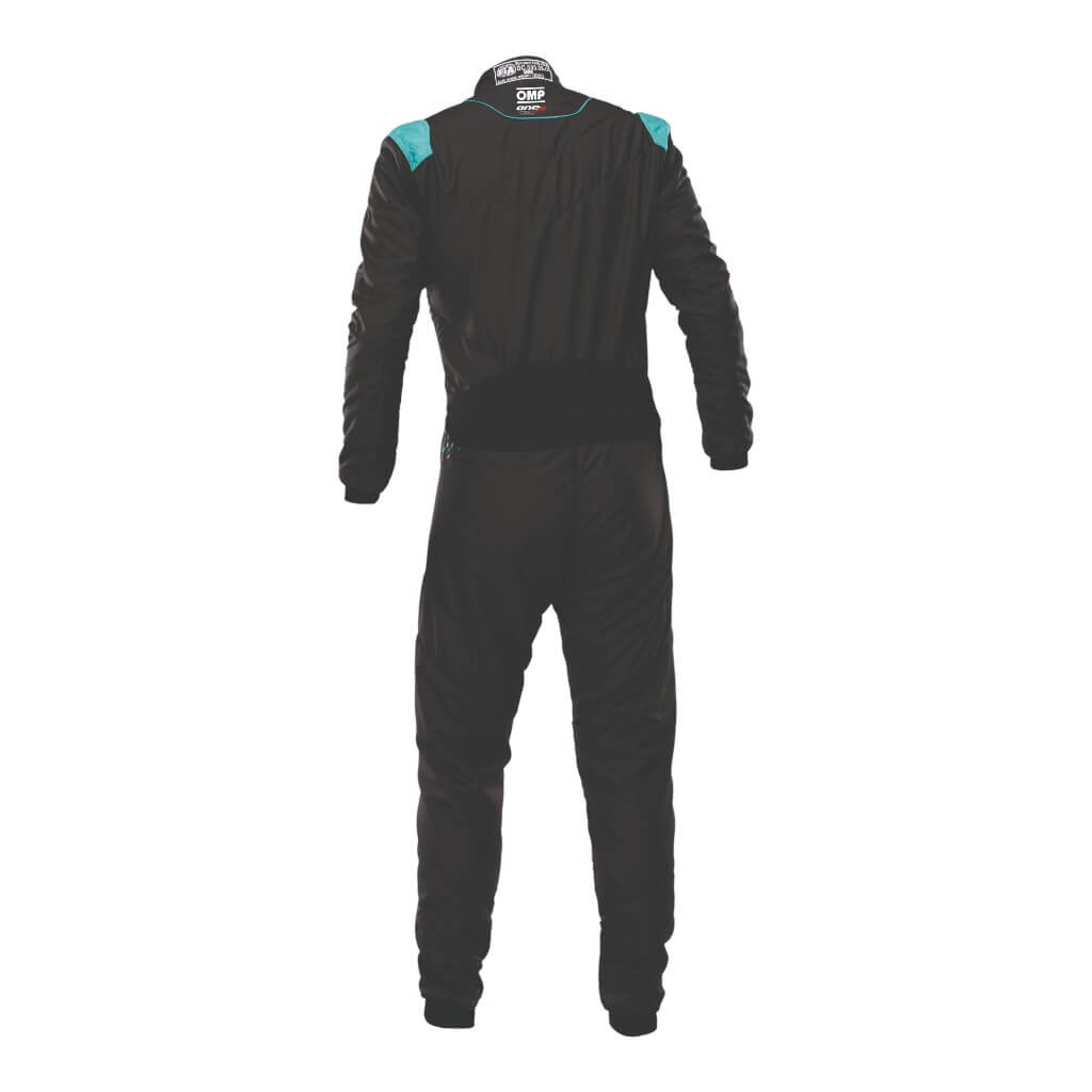OMP IA0-1876-A01-379-54 Racing Suit One-S Air, FIA 8856-2018, Black/Teal, Size 54 Photo-1 