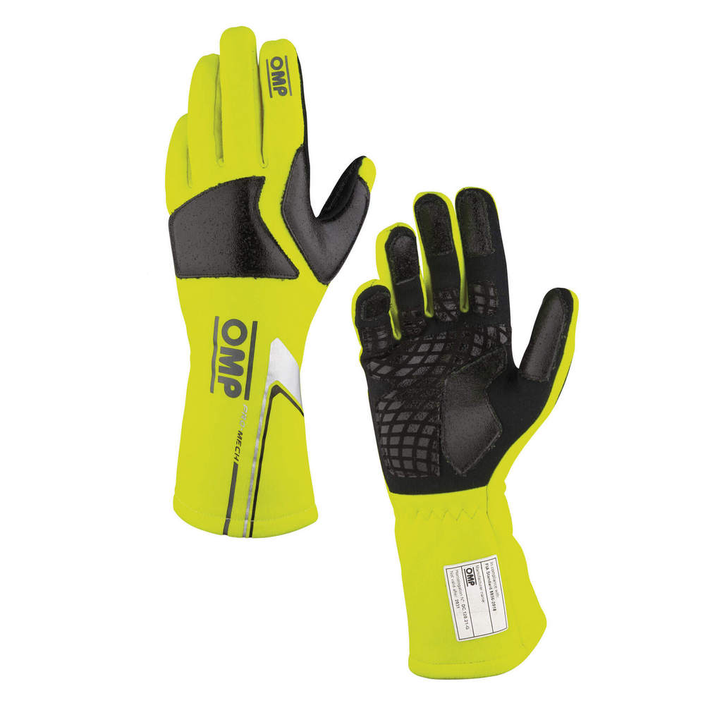 OMP IB0-0758-C01-099-S Mechanic Gloves Pro Mech-S Evo, FIA 8856-2018, Fluo Yellow, Size S Photo-0 