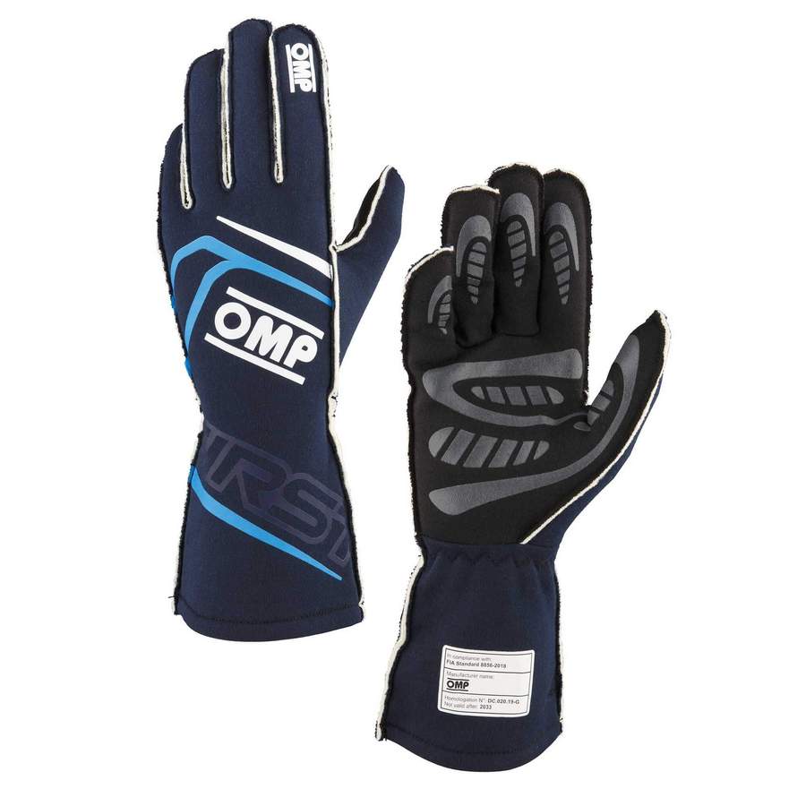 OMP IB0-0776-A01-244-L FIRST Gloves FIA 8856-2018 Navy Blue / Cyan SZ. L Photo-0 