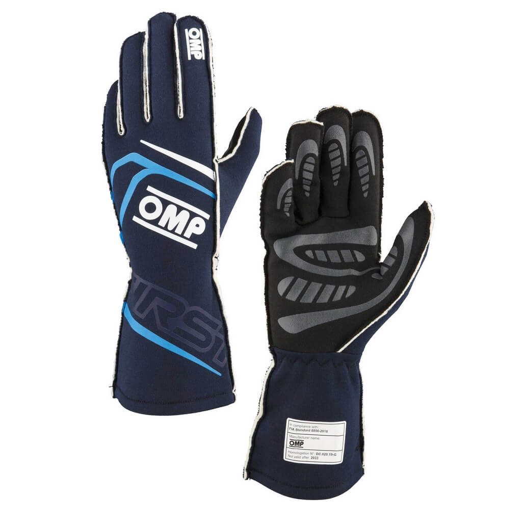 OMP IB0-0776-B01-244-XS Racing Gloves First My2025, FIA 8856-2018, Navy Blue / Cyan, Size XS Photo-0 