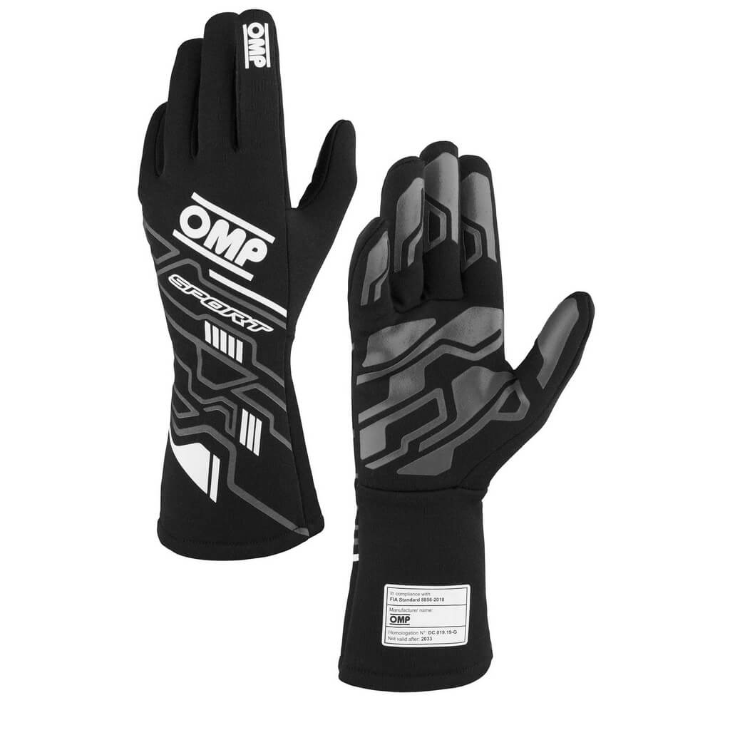 OMP IB0-0777-B01-076-S Racing Gloves Sport My2025, FIA 8856-2018, Black / White, Size S Photo-0 