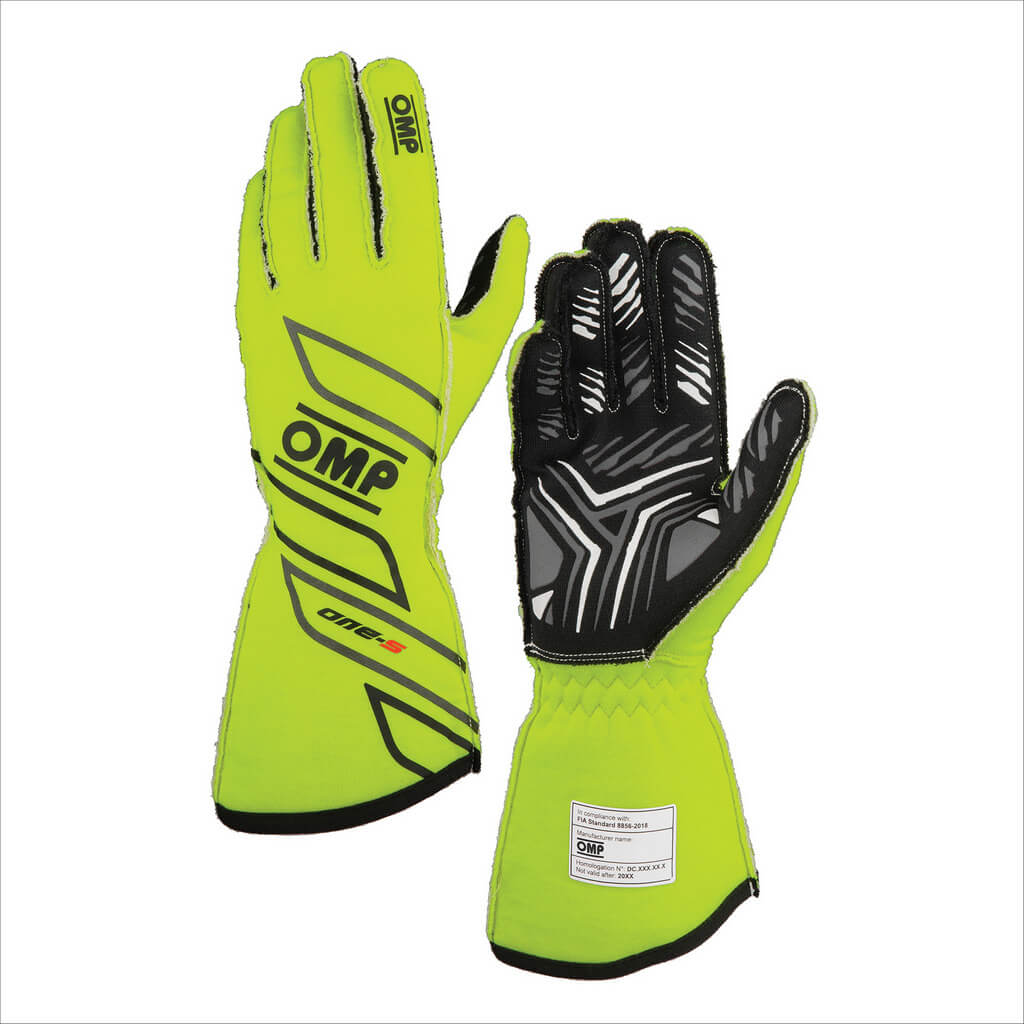 OMP IB0-0778-A01-099-XL Racing Gloves One-S My2025, FIA 8856-2018, Fluo Yellow, Size XL Photo-0 