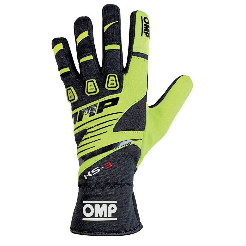 OMP KB0-2743-B01-059-004 (KK02743E059004) Children Karting Gloves KS-3, Black / Fluo Yellow, Size 4 Photo-0 