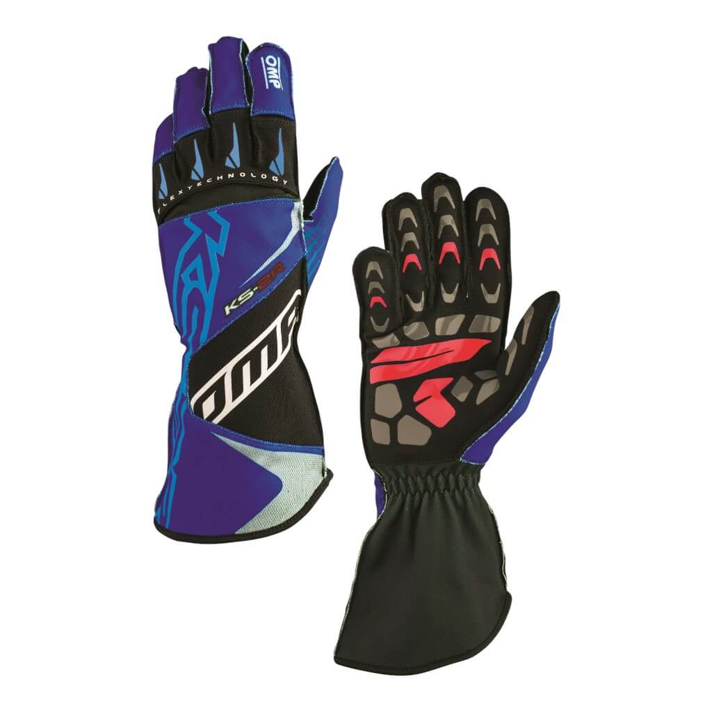 OMP KB0-2749-A01-242-004 Karting Gloves KS-2R MY2022 (for Kids), Navy Blue / Cyan, Size 4 Photo-0 