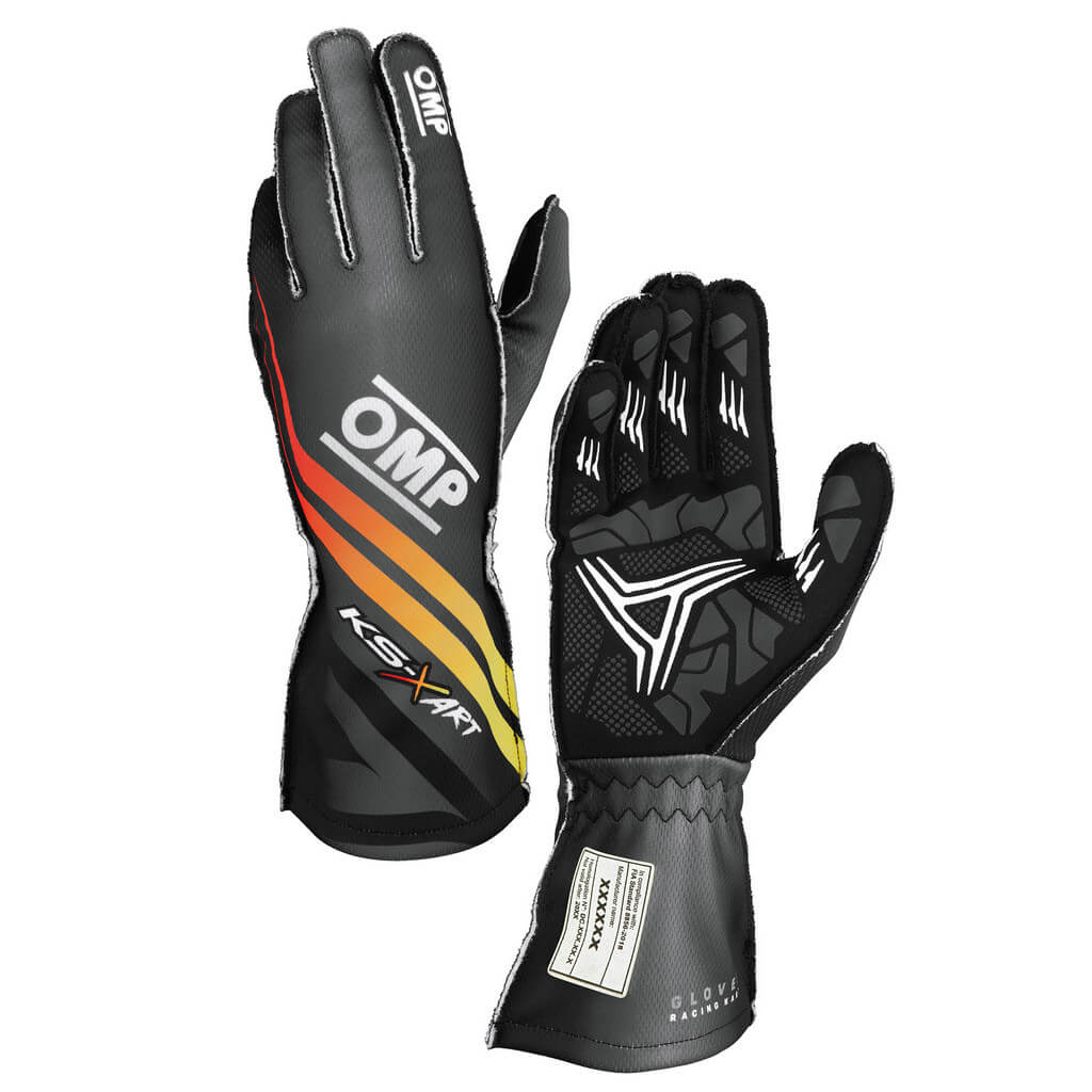 OMP KB0-2754-A01-378-XXS Karting Gloves KS-X Art My2025, FIA 8877-2022, Black / Yellow / Red, Size XXS Photo-0 