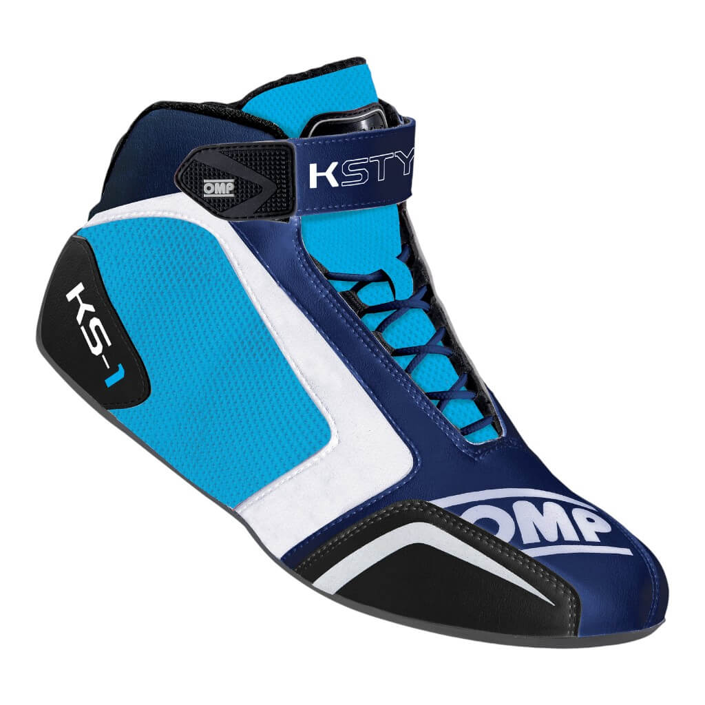 OMP KC0-0815-A01-244-37 Karting Shoes KS-1, Blue Navy / White / Cyan, Size 37 Photo-0 