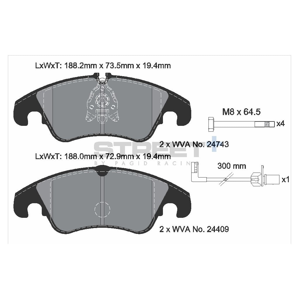 PAGID T8093SP2001 Front brake pads STREET+ for AUDI A4 B8 / A5 / VW PHIDEON Photo-1 