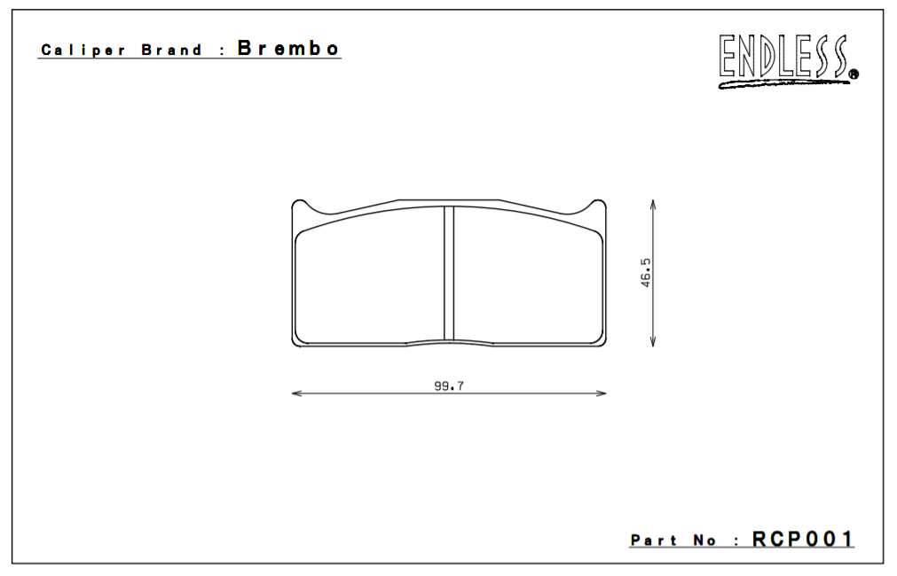 ENDLESS RCP001ME20 Rear brake pads 20mm 4-Piston Brembo caliper XA7.G0.11/12, XA7.G1.53/54 MITSUBISHI Evo Gr.N VO Photo-0 