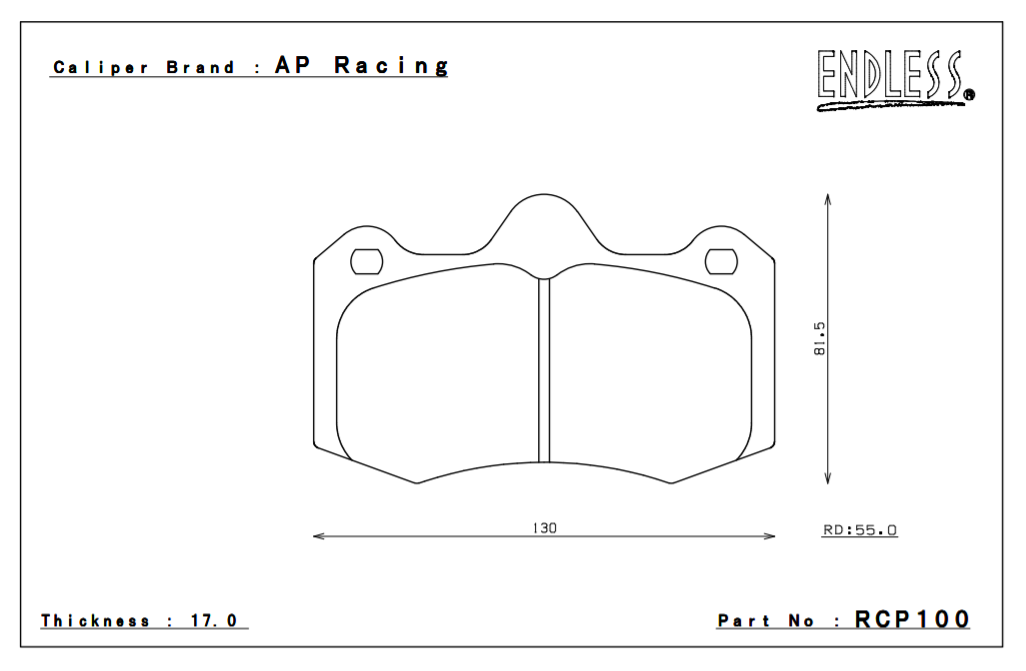 ENDLESS RCP100MX72 Brake pads 17mm 4-Piston AP Racing caliper CP6600D55 Photo-0 