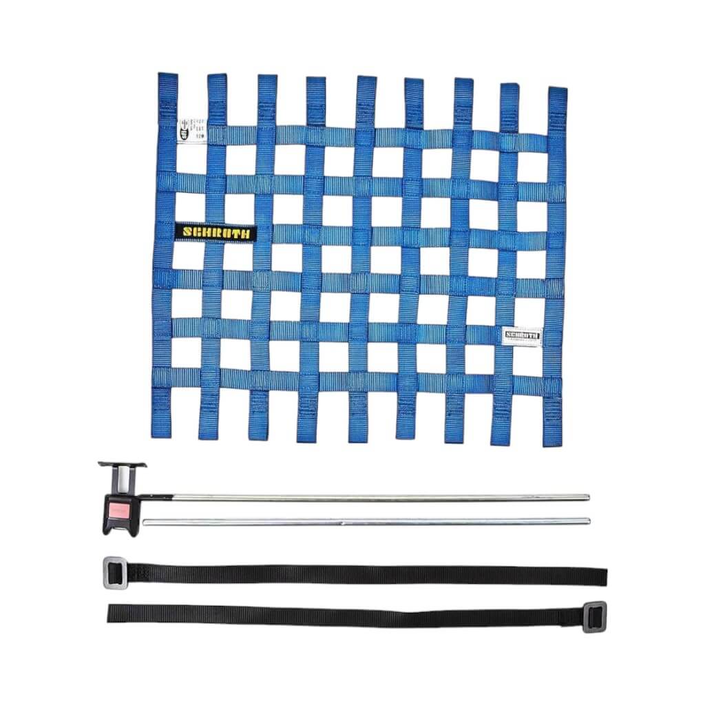 SCHROTH 09043-1 Left Window Net with Hardware 400 x 405mm SFI/FIA, Blue Photo-0 