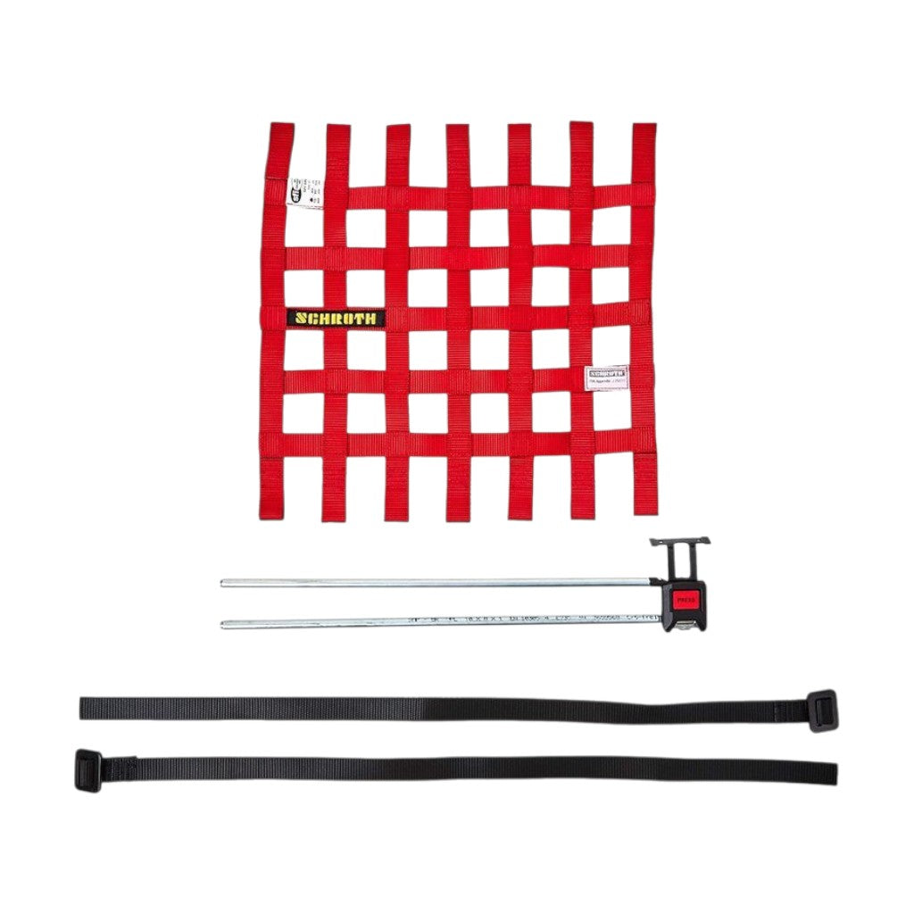 SCHROTH 09545-2 Right Window Net with Hardware 525 x 467mm SFI/FIA, Red Photo-0 