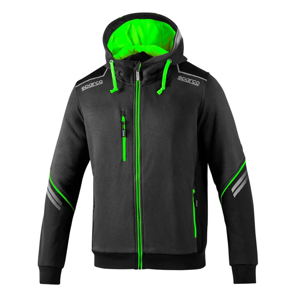 SPARCO 02414GSVF3L Mechanic's Tech Hooded Full Zip Sweatshirt TW, Grey / Green, Size L Photo-0 