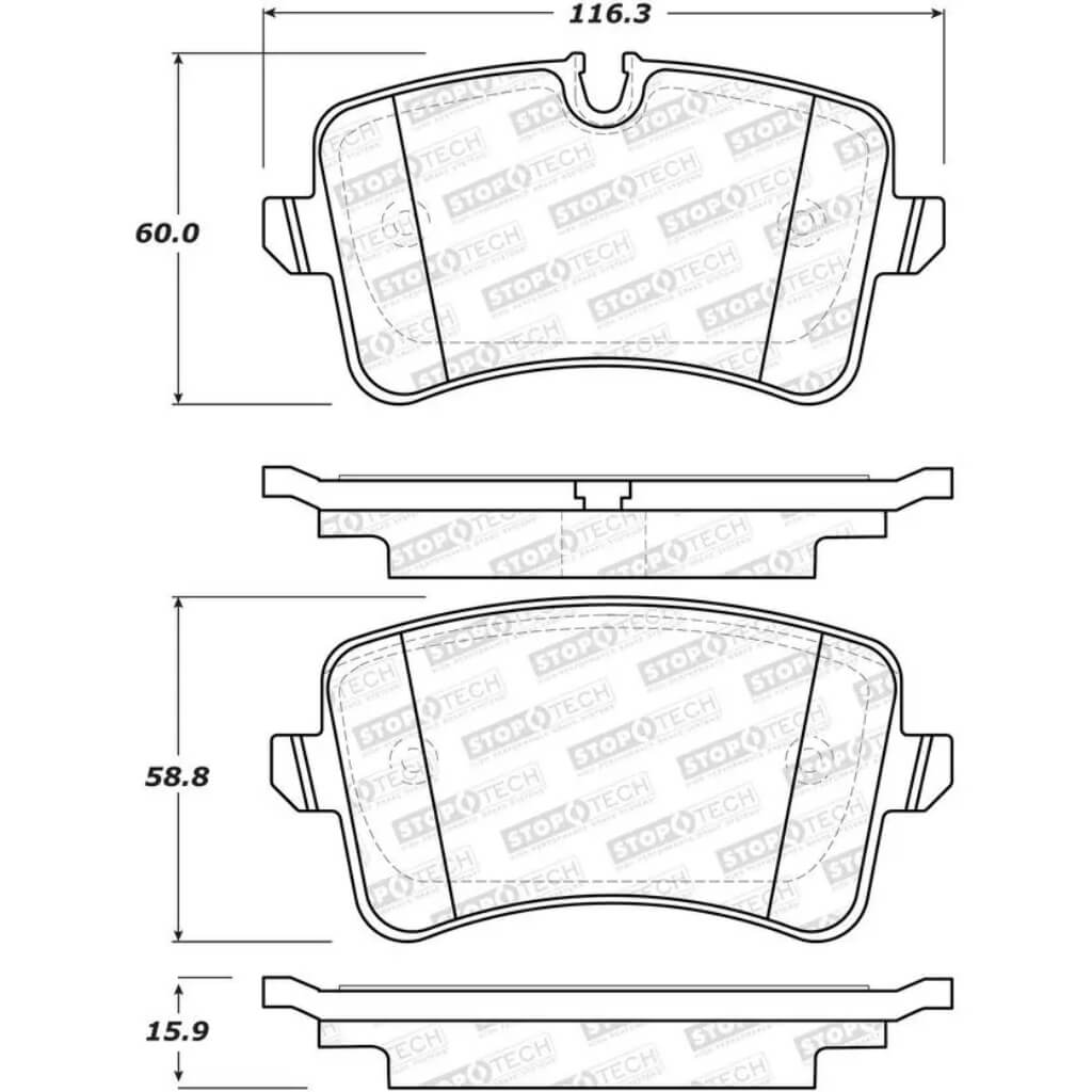 STOPTECH 308.15470 Rear Street Brake Pads with Shims & Hardware for AUDI / PORSCHE A6 / A6 Quattro / A7 / A7 Quattro 2010-2020 Photo-4 