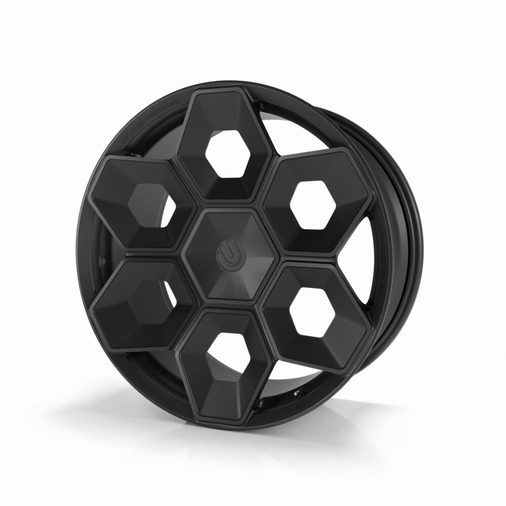 UNPLUGGED PERFORMANCE UP-CYBRHEX-DBL-012 Single Wheel UP CYBRHEX 22x10.5+35 - 5x114.3 / 5x120, Double Drilled, Gloss Black for TESLA Cybertruck / Model Y Photo-0 