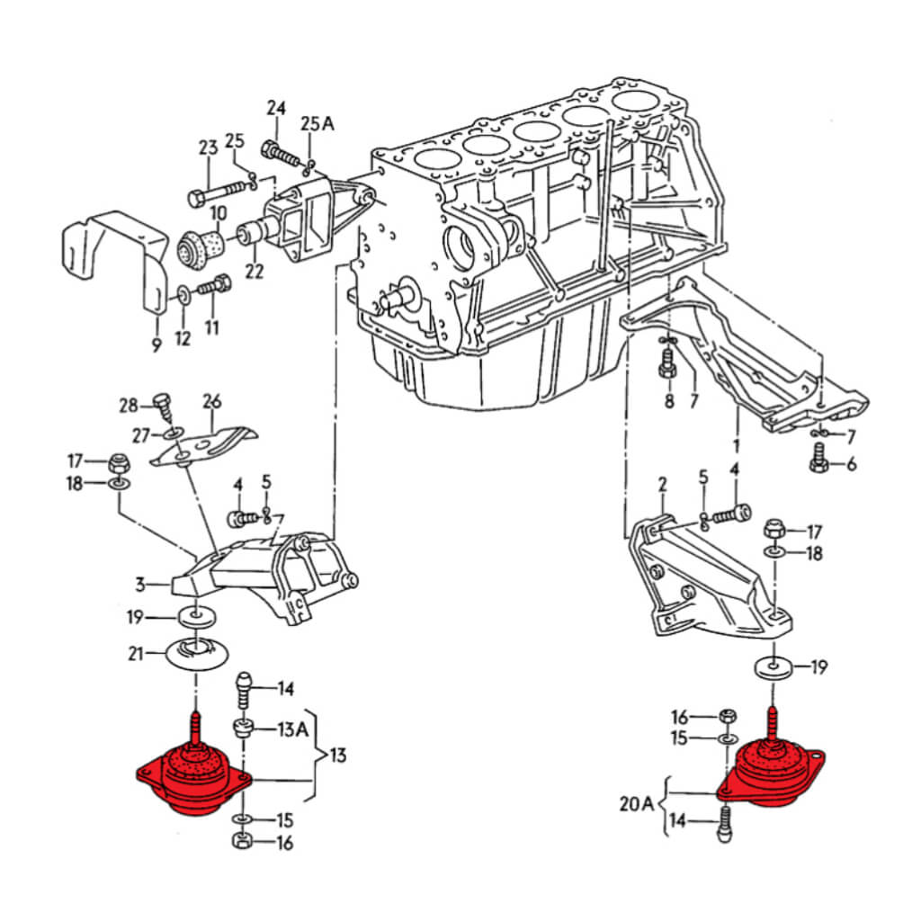 VERKLINE ELA-001-75 Engine Mounts Kit (Street Hardness) for AUDI RS2 / S2 (B4) Photo-2 