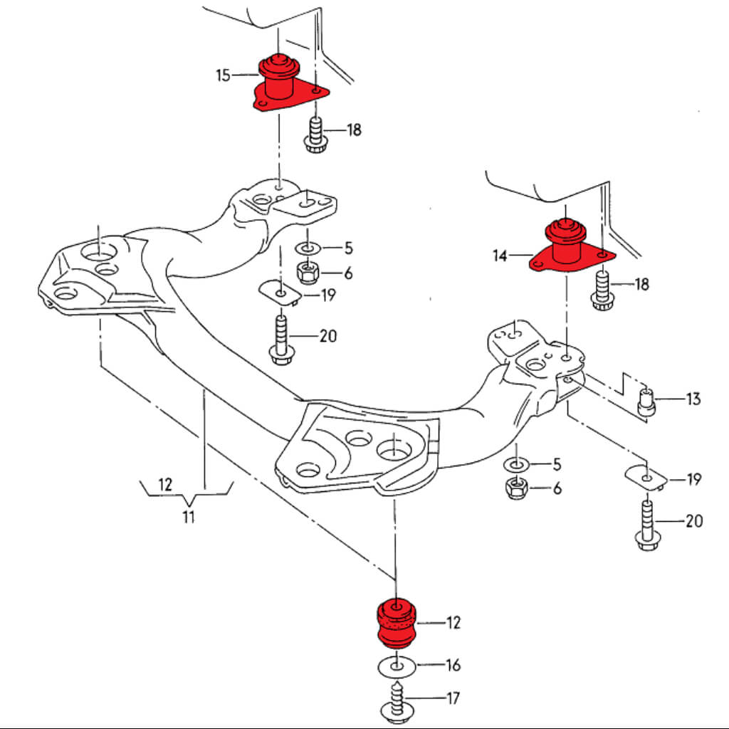 VERKLINE ELA-007 Front Polyurethane Subframe Bushings Kit for AUDI S4 / S6 (C4) Photo-2 