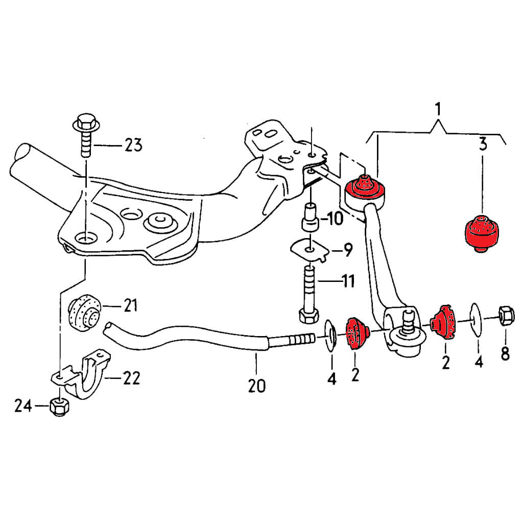 VERKLINE POW-003-85 Front Control Arm Polyurethane Bushings Kit (Track Hardness) for AUDI S4 / S6 (C4) Photo-2 